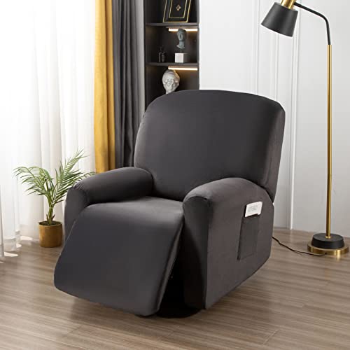 OKYUK Relaxsessel Bezug - 4-Teilig Sesselschoner, Anti-Rutsch-High Stretch, Elastischer Boden (Dunkelgrau) von OKYUK