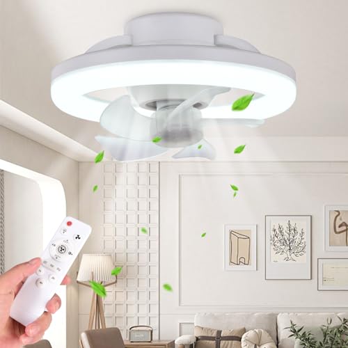OKYUK Ventilator Deckenleuchte,LED Steckdosen Lüfterleuchte,Deckenventilator mit Lampe,Fernbedienung Leise Dimmbar Kann um 360 Grad gedreht werden für Wohnzimmer Schlafzimmer Küche von OKYUK