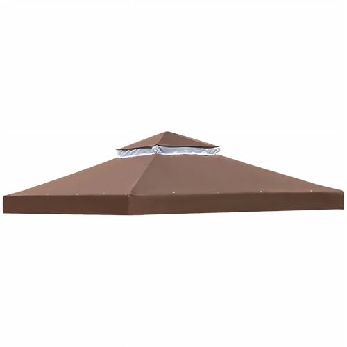 OKYUK Ersatzdach für Pavillon Wasserdichtes,mit atmungsaktivem Netz UV-beständig & stabil, doppelte Dachkonstruktion, inkl. Ablauflöcher, ideal für Gartenlauben (3x3M Kaffee) von OKYUK