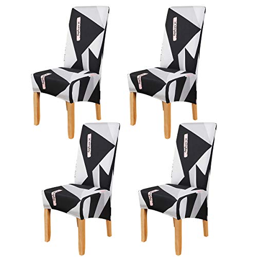Okyuk Dining Chair Covers Set of 4, Stretch Dining Chair Protective Printed Slipcovers, Elastic Removable Washable Seat Covers for Dining Room Banquet Party Home Décor Black Grey White Pattern von OKYUK