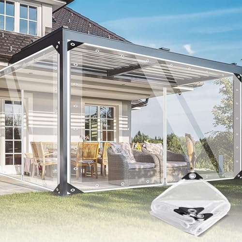 Plane Transparent Mit öSen Plane für außenbereich，420 g/m² PVC Transparent Plane, mit 20 Kabelbindern, 10 m Befestigungsseil geeignet für Pavillons (2Mx3M Reißverschluss) von OKYUK
