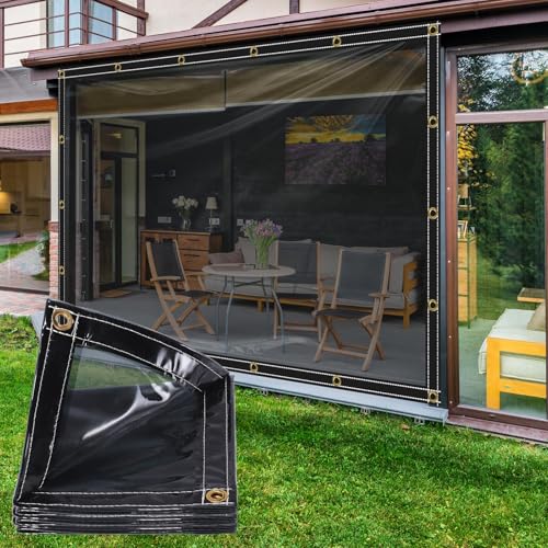 Plane Transparente Schwarz Offene Plane für den Außenbereich, 400g/m² PVC transparente Plane mit 15 Kabelbindern und 10 m Befestigungsseil für Pavillons (1Mx1,5M, Schwarz) von OKYUK