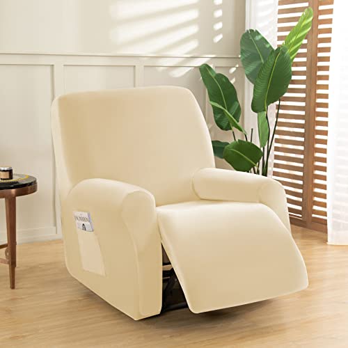 OKYUK Relaxsessel Sesselbezug Stretchhusse, Relaxsessel bezüge Elastisch,4-Teilig Sesselschoner, Bezug Anti-Rutsch-High Stretch Relaxsessel Bezüge Mit Elastischem Boden(Beige) von OKYUK