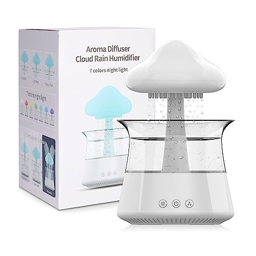 Wolkenluftbefeuchter, Rain Cloud Humidifier mit Fernbedienung,Diffusor für ätherisches Öl mit 7 Farben LED Lichtern, Pilz Lampe Luft luftbefeuchter, für Kinderzimmer und Zuhause (06 Weiss) von OKYUK