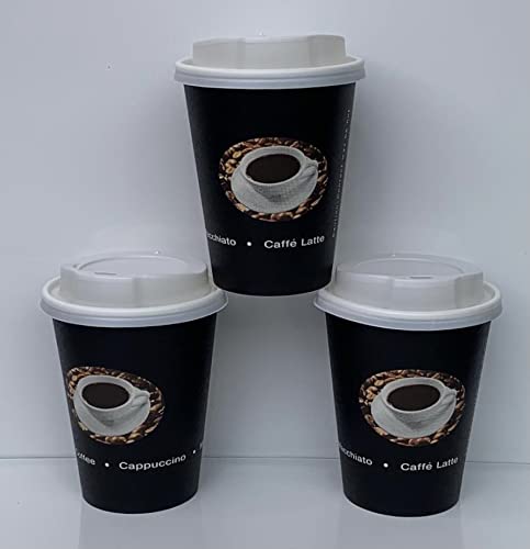 Ol-Gastro-Bedarf 500 Hartpapier 300 ml Coffee to go Becher Schwarze Pappbecher mit Deckel von OL-Gastro-Bedarf