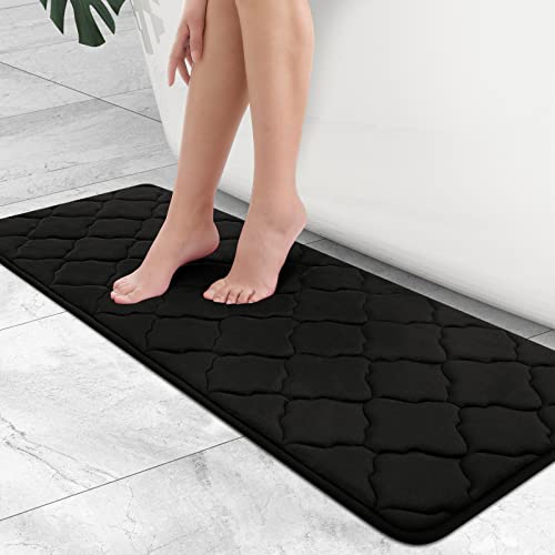 OLANLY Badematte aus Memory-Schaum, ultraweich, rutschfest und saugfähig, Badezimmerteppich, maschinenwaschbar, bequem, dicker Badteppich für Badezimmer, Boden, 43x129 cm, schwarz von OLANLY