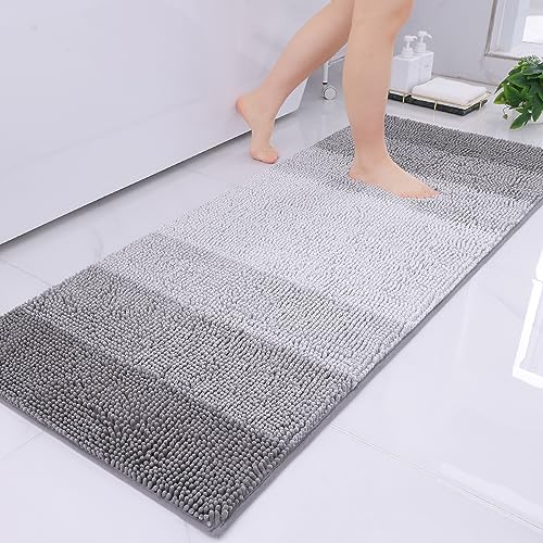 OLANLY Badezimmerteppich, extra weiche Chenille, dick, saugfähig, zottelig, rutschfest, maschinenwaschbar, trocken, Plüsch-Badematten für Badezimmer, Badewanne und Dusche (119,8 x 50,8 cm, Grau) von OLANLY