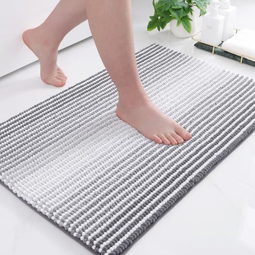 OLANLY Chenille Badezimmerteppich Weich Saugfähige Badematte rutschfest Badteppich Mikrofaser Badvorleger Waschbar Duschvorleger für Badezimmer - 60 x 120 cm, Grau von OLANLY