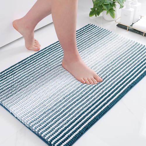 OLANLY Chenille Badezimmerteppich Weich Saugfähige Badematte rutschfest Badteppich Mikrofaser Badvorleger Waschbar Duschvorleger für Badezimmer - 60 x 90 cm, Grün von OLANLY