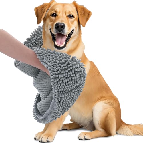 OLANLY Chenille Hunde-Badetuch, ultra-saugfähig, schnell trocknend, extra weich, waschbar, Plüsch-Handtuch für große Hunde und Welpen, für drinnen und draußen, Grau OLANLY Chenille Hunde-Badetuch, ultra-saugfähig, schnell trocknend, extra weich, waschbar, Plüsch-Handtuch für große Hunde und Welpen, für drinnen und draußen, Grau von OLANLY