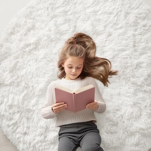 OLANLY Elfenbeinfarbener runder Teppich für Schlafzimmer, maschinenwaschbar, 152 x 150 cm, weicher und flauschiger zotteliger Teppich für Teenager, Mädchen und Jungen, Schlafsäle, Kinderzimmer, OLANLY Elfenbeinfarbener runder Teppich für Schlafzimmer, maschinenwaschbar, 152 x 150 cm, weicher und flauschiger zotteliger Teppich für Teenager, Mädchen und Jungen, Schlafsäle, Kinderzimmer, von OLANLY