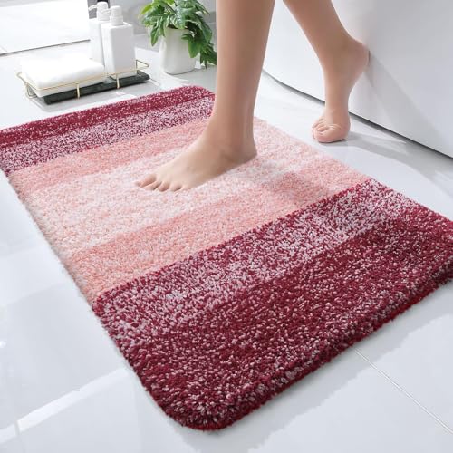 OLANLY Luxuriöse Badezimmerteppichmatte, extra weiche und saugfähige Mikrofaser-Badteppiche, Rutschfester Plüsch-Shaggy-Badteppich, maschinenwaschbar, Badematten für Badezimmerboden, 40.6x61 cm, rot OLANLY Luxuriöse Badezimmerteppichmatte, extra weiche und saugfähige Mikrofaser-Badteppiche, Rutschfester Plüsch-Shaggy-Badteppich, maschinenwaschbar, Badematten für Badezimmerboden, 40.6x61 cm, rot von OLANLY