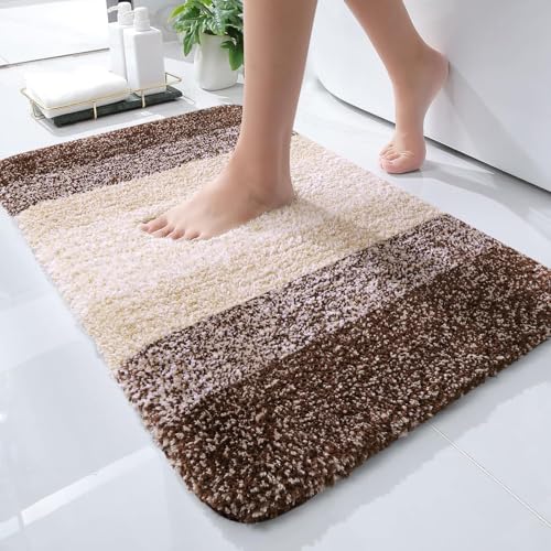 OLANLY Luxuriöse Badezimmerteppichmatte, extra weiche und saugfähige Mikrofaser-Badteppiche, Rutschfester Plüsch-Shaggy-Badteppich, maschinenwaschbar, Badewanne und Dusche 40.6x61 cm, braun von OLANLY