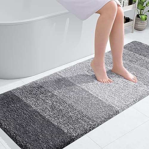 OLANLY Luxuriöse Badezimmerteppichmatte, extra weiche und saugfähige Mikrofaser-Badteppiche, Rutschfester Plüsch-Shaggy-Badteppichläufer, maschinenwaschbar, trocken, 24x59, Grau von OLANLY