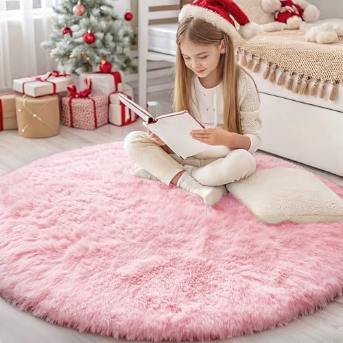 OLANLY Rosafarbene runde Teppiche für Schlafzimmer, maschinenwaschbar, 122 x 122 cm, weicher und flauschiger zotteliger Teppich für Teenager, Mädchen und Jungen, Schlafsäle, Kinderzimmer, OLANLY Rosafarbene runde Teppiche für Schlafzimmer, maschinenwaschbar, 122 x 122 cm, weicher und flauschiger zotteliger Teppich für Teenager, Mädchen und Jungen, Schlafsäle, Kinderzimmer, von OLANLY