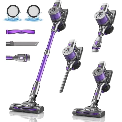 OLAYMEY Akku Staubsauger 50 Min, 300W/40KPa Kabelloser Staubsauger mit LED-Licht und Anti Tangle Bürste, Wiederaufladbar Akkustaubsauger, Cordless Vacuum Cleaner für Hartboden Teppich Auto Tierhaare von OLAYMEY