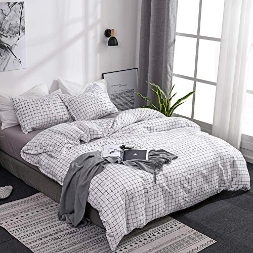 OLDBIAO Bettwäsche Set 2 Teilig Kariert Bettbezug 155x220cm + 80x80cm Kopfkissenbezug Schwarz Weiß Karo Soft Bequem Mikrofaser für Kinder Damen Einzelbett Bettdeckenbezug von OLDBIAO