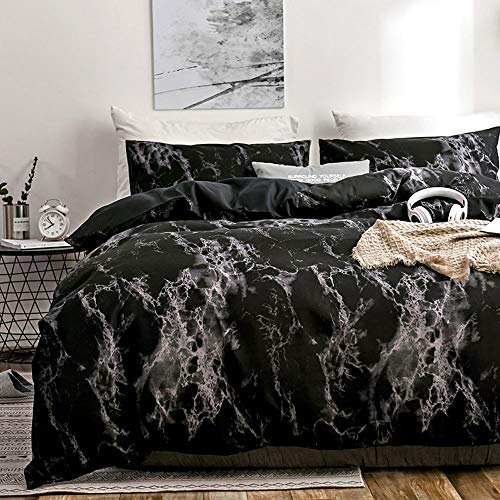 OLDBIAO Marmoriert Bettwäsche Set Schwarz, Bettbezug mit Marmor Muster, weiche Bettdeckenbezug 220x240cm + 80x80cm*2 von OLDBIAO