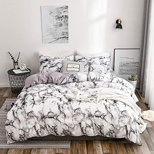 OLDBIAO Weiß Bettwäsche Bettbezug Set mit Marmor Muster, weiche Bettdeckenbezug 155x220cm mit Reißverschluss + Kissenbezug 80x80cm von OLDBIAO