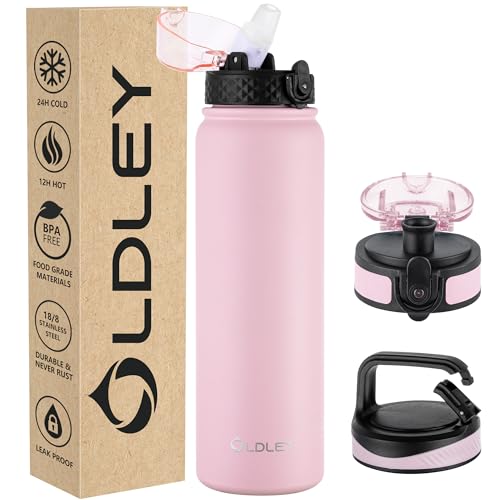 OLDLEY Edelstahl Trinkflasche mit Strohhalm 1L Isolierte flasche mit 3 Deckel Große Thermosflasche 1 Litre Auslaufsicher Halten Heiß Kalt für Sport Gym Camping Fahrrad (Rosa, 3 Deckel) OLDLEY Edelstahl Trinkflasche mit Strohhalm 1L Isolierte flasche mit 3 Deckel Große Thermosflasche 1 Litre Auslaufsicher Halten Heiß Kalt für Sport Gym Camping Fahrrad (Rosa, 3 Deckel) von OLDLEY