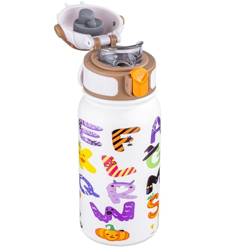 OLDLEY Trinkflasche Kinder 350ml,Edelstahl Trinkflasche, Auslaufsicher,Kleine Flasche mit Griff,Jungen Mädchen Kinder(Alphabet) von OLDLEY