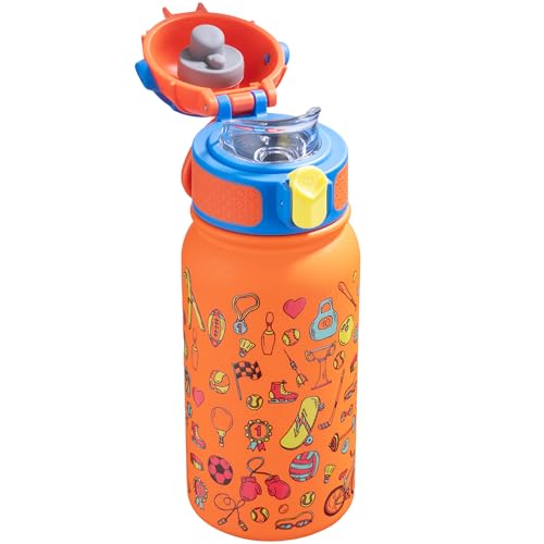 OLDLEY Trinkflasche Kinder 350ml,Edelstahl Trinkflasche, Auslaufsicher,Kleine Flasche mit Griff,Jungen Mädchen Kinder(Sportarten) von OLDLEY