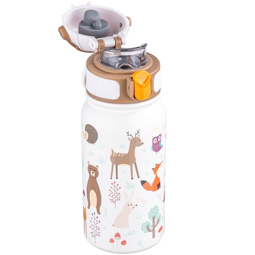 OLDLEY Trinkflasche Kinder 350ml,Edelstahl Trinkflasche, Auslaufsicher,Kleine Flasche mit Griff,Jungen Mädchen Kinder(Tiere) von OLDLEY