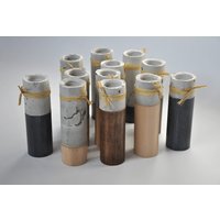 Set Mit 4 Kerzenhaltern - Zement Auf Holzbasis von OLDTREEdesign