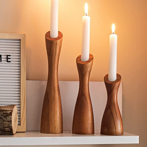 OLEEK Holz-Kerzenhalter-Set (30,5 cm, 25,4 cm, 20,3 cm) – Holz-Kerzenhalter für Couchtisch-Dekoration (passend für 2,2 cm Kerzen) – Herbst-Vintage-Kerzenhalter im Boho-Stil für den Esstisch von OLEEK
