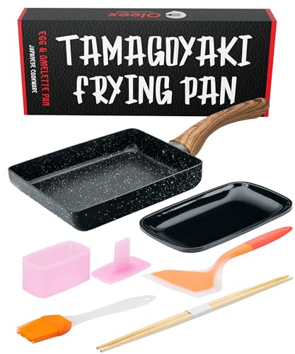 OLEEX YOUR KITCHEN HELPER - Juego de sartenes para tamagoyaki con herramientas de cocina como molde Musubi, espátula y otros accesorios de omelette, sartén cuadrada antiadherente sin PFOA, 5 x 7inch von OLEEX YOUR KITCHEN HELPER