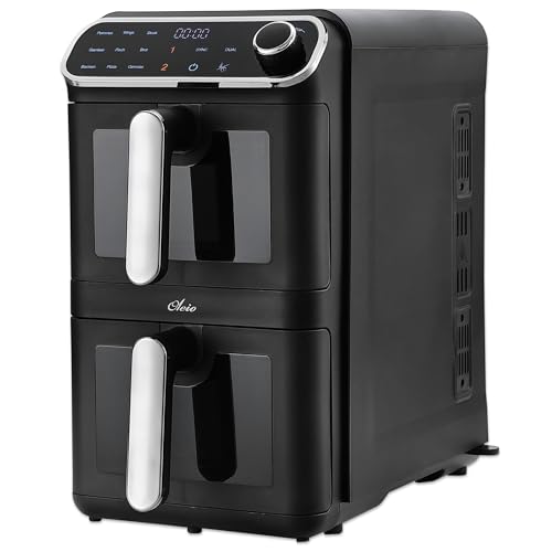 Oleio Maestro Twinfryer – Doppelkammer Airfryer 11 L, 9 Programme, 2 Ebenen, Sichtfenster, deutsche Bedienung, platzsparende Heißluftfritteuse für Camping & kleine Küchen, 2460 W, schwarz von OLEIO