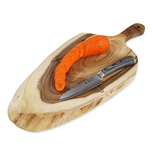Oleio hochwertiges Schneidebrett Akazienholz 49cm Länge I naturbelassene Baumscheibe als Servierbrett,Schneidebrett, rustikales Vesperbrett oder Brotzeitbrett gefertigt aus Akazien Stammholz von OLEIO