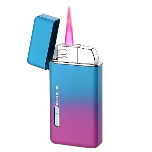 Feuerzeug, 2er-Pack, Mini-Fackel-Feuerzeug, Butan, nachfüllbar, Butan-Feuerzeug mit sichtbarem Fenster, verstellbares Jet-Feuerzeug, ohne Gas (Color : Violett) von OLELY