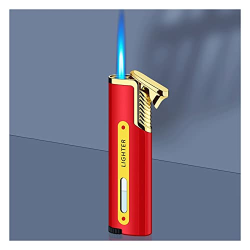 Langes Feuerzeug, Fackelfeuerzeuge aus Metall, dünnes Mini-Butanfeuerzeug, winddichtes Jet Blue Flame-Zigarettenfeuerzeug, Herrengeschenke (Color : Rot) von OLELY