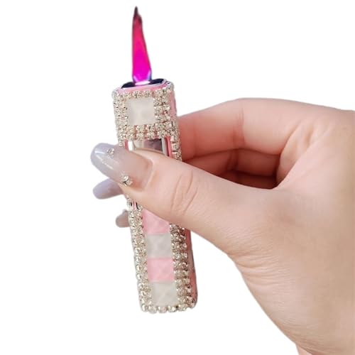 Mini-dünnes Butan-Feuerzeug, Winddicht, Jet-Rosa-Blau-Flamme, Zigaretten-Feuerzeug, niedliche glitzernde Strass-Fackel-Feuerzeuge for Damen, Ehefrau, Geschenke (Color : D) von OLELY