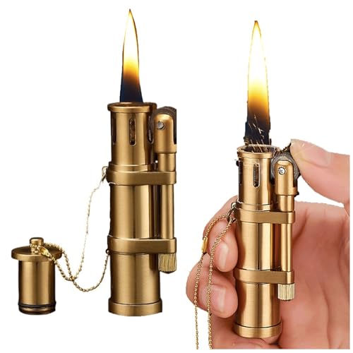 Vintage kerosin feuerzeug, Klassische Schleifscheibe Zündfeuerzeuge, Mini-Graben-Feuerzeug im 2. Weltkrieg, Soft Flame-benzinfeuerzeug Steampunk for Männer, winddichtes Feuerzeug (Color : Bronze) von OLELY