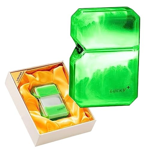 Winddichtes Feuerzeug, Taschenlampe, winddichtes Jet-Feuerzeug, Zigaretten-/Zigarrenfeuerzeug (Treibsand + leuchtender transparenter Ölbehälter), feine Geschenkverpackung (Color : Green Luminous quic von OLELY