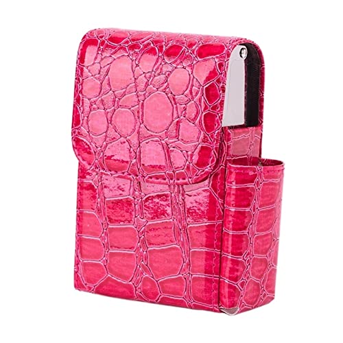 Zigarettenschachtel-Etui aus PU-Leder mit Feuerzeughalter-Tasche, das beste Geschenk for Männer und Frauen(Color:Crocodile pink) von OLELY