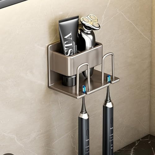 Badezimmer Zahnbürstenhalter Wandmontage Langlebig Elektrische Zahnbürstenhalter Ohne Bohren Mit Drainage-Grau ||2 Personen von OLEOJH