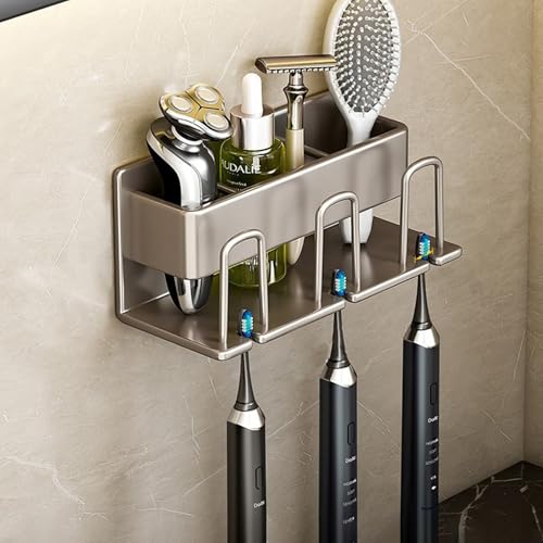 Badezimmer Zahnbürstenhalter Wandmontage Langlebig Elektrische Zahnbürstenhalter Ohne Bohren Mit Drainage-Grau ||3 Personen Badezimmer Zahnbürstenhalter Wandmontage Langlebig Elektrische Zahnbürstenhalter Ohne Bohren Mit Drainage-Grau ||3 Personen von OLEOJH