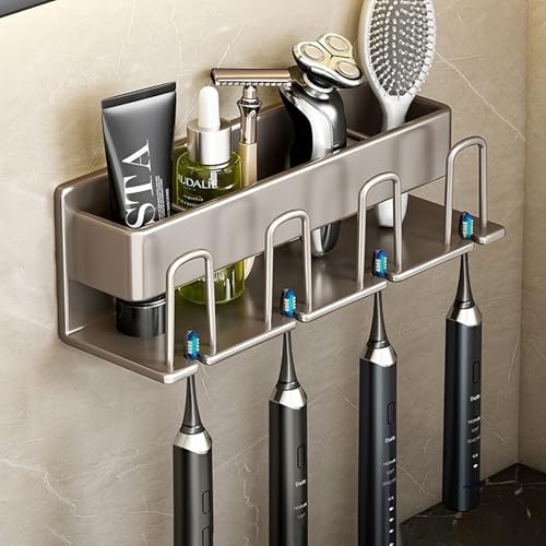 Badezimmer Zahnbürstenhalter Wandmontage Langlebig Elektrische Zahnbürstenhalter Ohne Bohren Mit Drainage-Grau ||4 Personen Badezimmer Zahnbürstenhalter Wandmontage Langlebig Elektrische Zahnbürstenhalter Ohne Bohren Mit Drainage-Grau ||4 Personen von OLEOJH