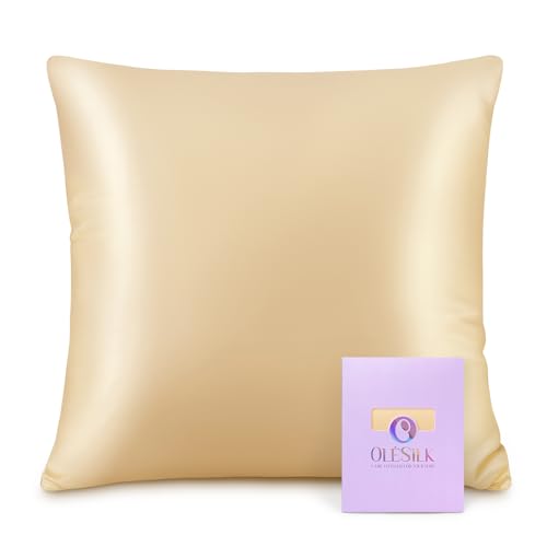 OLESILK Seide Kissenbezug Kissenhülle Haar- und Hautpflege mit Reißverschluss 16 Momme 1 Stück Gold 40x40cm von OLESILK