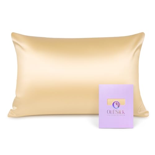 OLESILK Seide Kissenbezug Kissenhülle Haar- und Hautpflege mit Reißverschluss 16 Momme 1 Stück Gold 50x70cm von OLESILK
