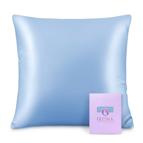 OLESILK Seide Kissenbezug Kissenhülle Haar- und Hautpflege mit Reißverschluss 16 Momme 1 Stück Hellblau 80x80cm von OLESILK