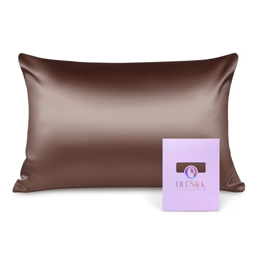 OLESILK Seide Kissenbezug Kissenhülle Haar- und Hautpflege mit Reißverschluss 16 Momme 1 Stück Kaffee 50x70cm von OLESILK