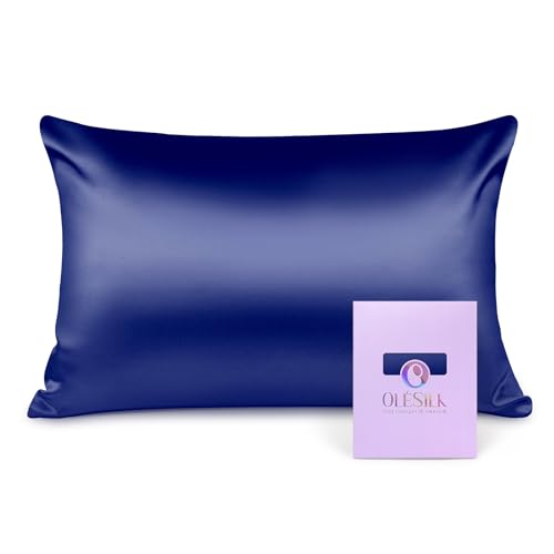 OLESILK Seide Kissenbezug Kissenhülle Haar- und Hautpflege mit Reißverschluss 16 Momme 1 Stück Marineblau 40x60cm von OLESILK