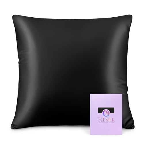 OLESILK Seide Kissenbezug Kissenhülle Haar- und Hautpflege mit Reißverschluss 16 Momme 1 Stück Schwarz 40x40cm von OLESILK