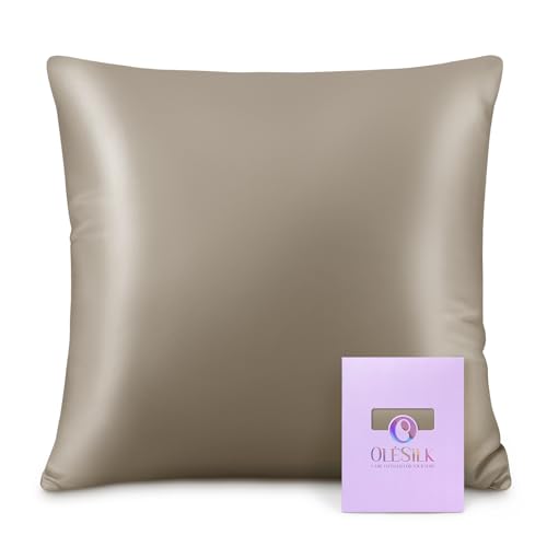 OLESILK Seide Kissenbezug Kissenhülle Haar- und Hautpflege mit Reißverschluss 16 Momme 1 Stück Taupe 40x40cm von OLESILK