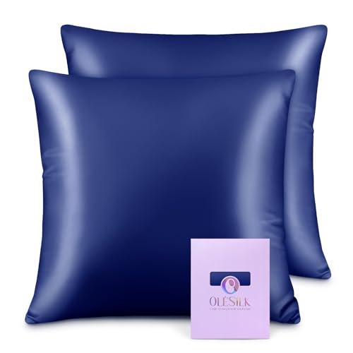 OLESILK Seide Kissenbezug Kissenhülle Haar- und Hautpflege mit Reißverschluss 16 Momme 2 Stücke Marineblau 40x40cm von OLESILK