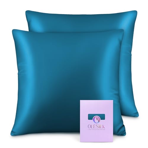 OLESILK Seide Kissenbezug Kissenhülle Haar- und Hautpflege mit Reißverschluss 16 Momme 2 Stücke Pfaublau 40x40cm von OLESILK